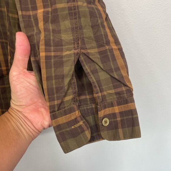 Armani Jeans Womens Oversized Plaid Button Down Shirt L Brown Cotton - Picture 7 of 8